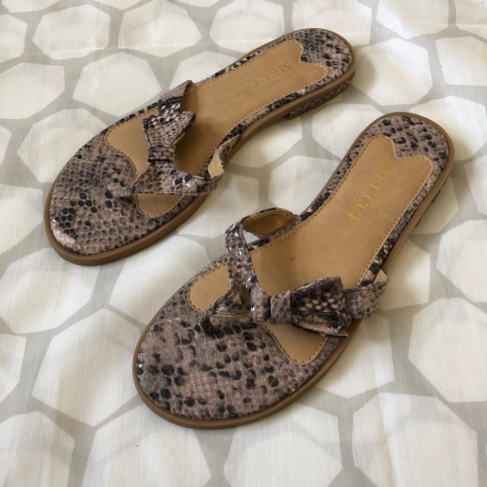 Sesto Meucci Brown Snake Print Leather Sandals